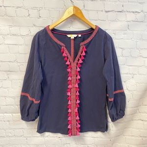 Boden Navy Tassel Trim Shirt Size XS